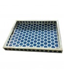 Geometric Serving Tray Bone Inlay Tray - White and Blue