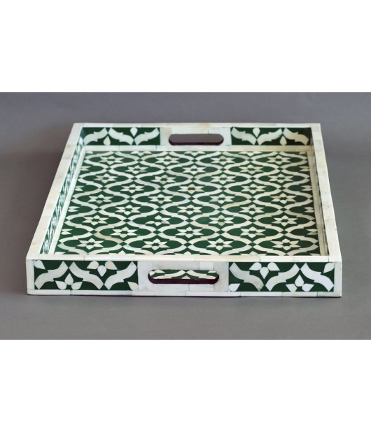 Bone Inlay Decorative Serving Tray - Green Color