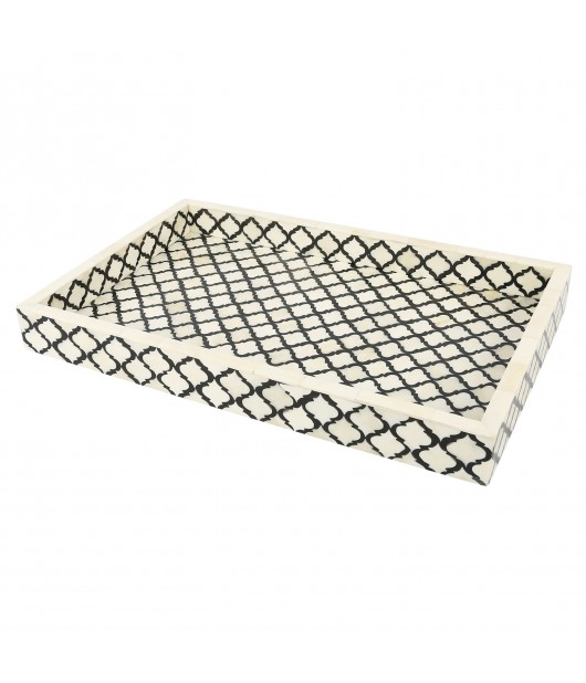 Bone Inlay Decorative Serving Tray - Rectangular Black and White