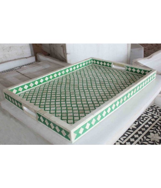 Bone Inlay Decorative Serving Tray - Green Color