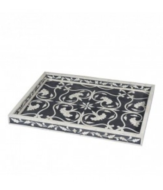 Handmade Bone Inlay Floral Decorative Serving Tray 