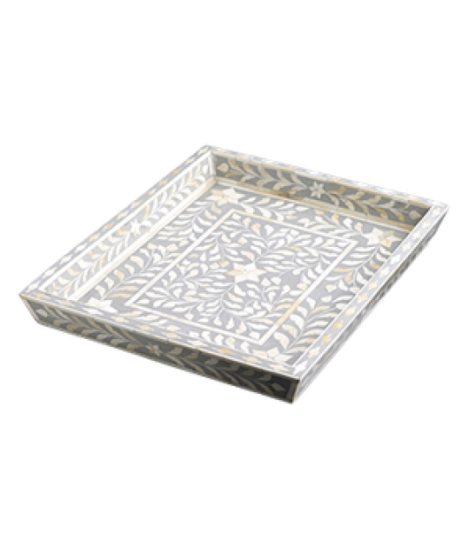 Bone Inlay Decorative Serving Tray - Gray and White