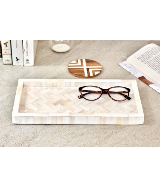  Beautiful Handcrafted Bone Inlay White Serving Tray 