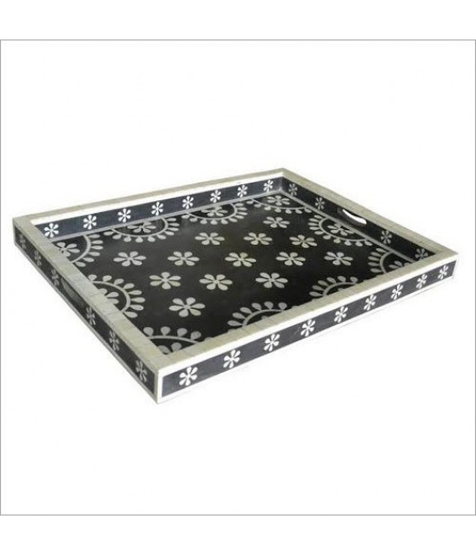 Bone Inlay Vintage Floral Serving Tray 