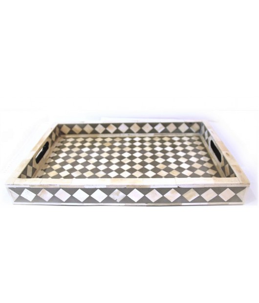 Bone Inlay Checked Pattern Decorative Serving Tray 