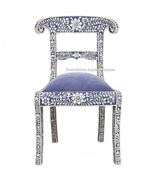 Indian Handmade Bone Inlay Floral Blue Dinning table Chair