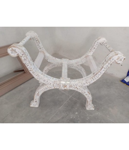 Bone inlay White Roman Chair with Floral Pattern