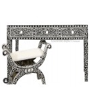 Indian Handmade Bone Inlay Black floral desk with Roman Chair and Dresser Console with 3 Drawers