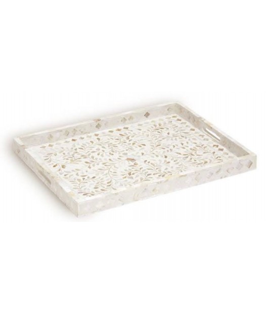 Handmade White Floral Bone Inlay Serving Tray/ Vanity Tray/Bathroom tray/ Coffee Tray/ Bar Tray/
