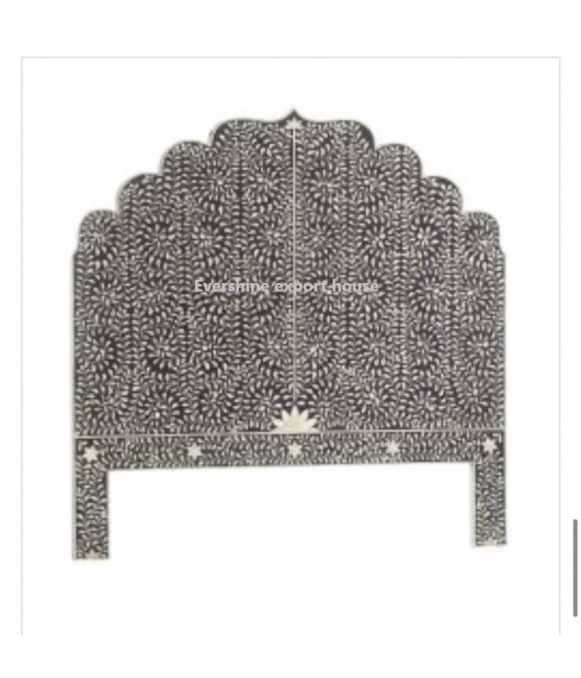 Indian Handmade Black Bone Inlay Floral Design Headboard