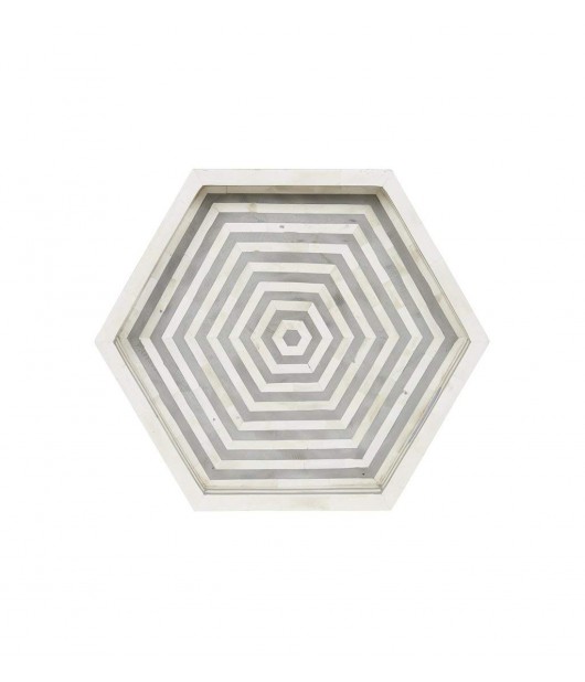 Indian Handmade Bone Inlay Wooden Modern Hexagon Pattern Serving Tray