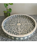 Hand Made bone Inlay Round Tray - White and Black Color