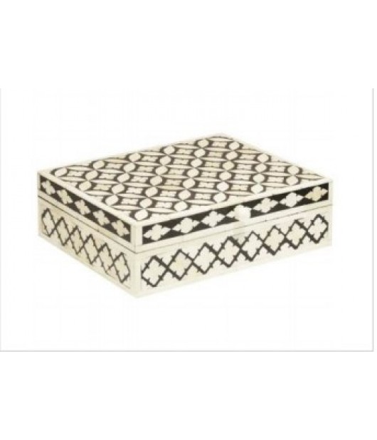 Bone Inlay Medium Diamond Box - Black and White 