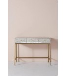 Bone Inlay Light Gray Vine Vanity Table with stool, brass gray inlay vanity table with stool, Bone Inlay Dressing Table, Inlay Furniture