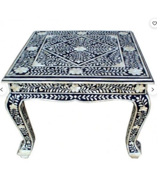 Bone Inlay Floral black and White Wooden Center Table