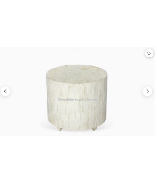 Bone Inlay Stripe Design Round Coffee Table in White Color