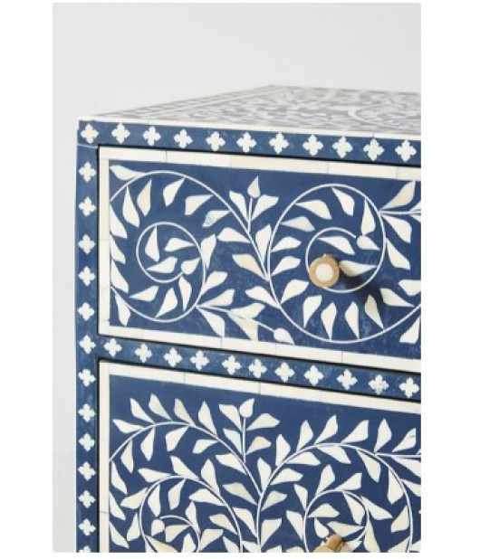 Bone Inlay Dresser, Wooden Chest of Seven Drawers, Black and White Zigzag Design "Personalized Furniture"