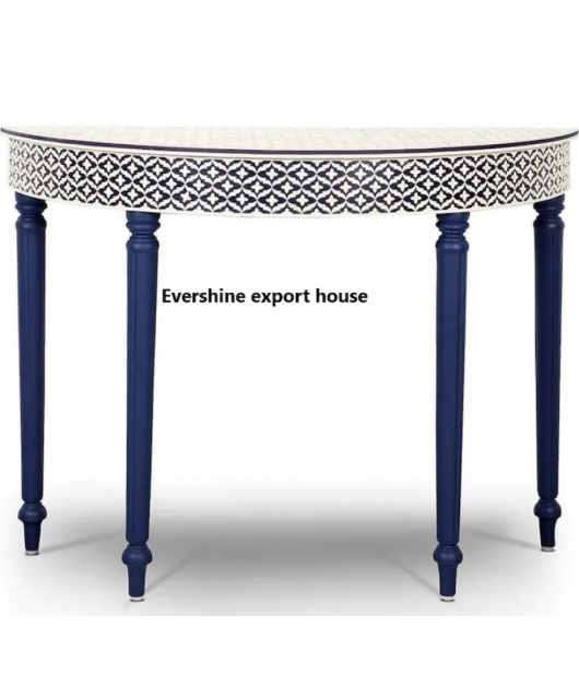 Hand Made Bone Inlay console tables, D shape console, Blue Color Geometric Bone inlay furniture by " Evershine export House"