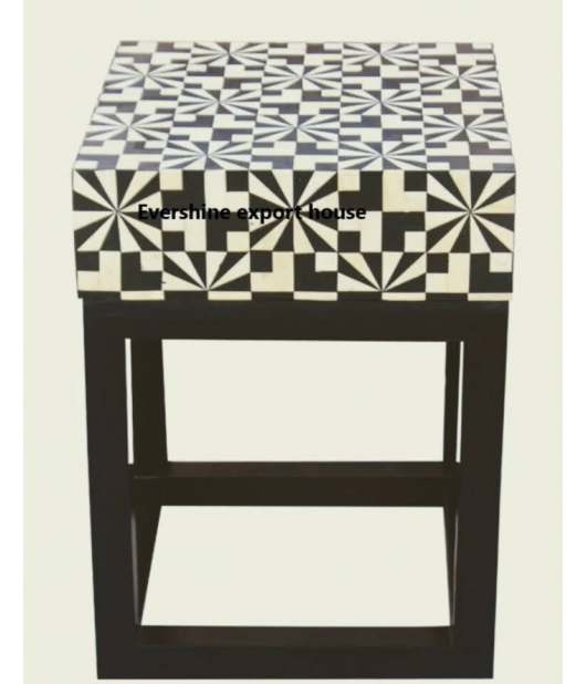 Handmade Bone Inlay Wooden Modern Geometric Eye Pattern End table / Side table Bone Inlay Furniture / Bar Decor/ Balcony Table