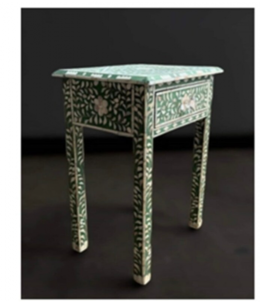Green Hand made Bone inlay single drawer End table, Night stand, bed side Drawer