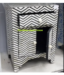 Hand Made Black & White Zigzag Design Bone Inlay Bedside 1 Drawer 2 Door/Floral Bone Inlay Night Stand/ Bone Inlay Furniture
