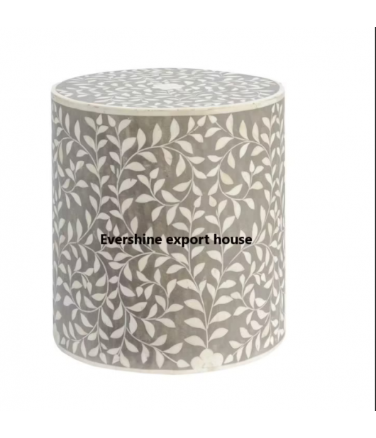 Bone Inlay side table/white bone inlay Floral round central coffee table/Indian handmade home décor side table furniture, Bone inlay table