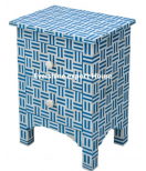 Geometric Black , Blue, Bone Inlay Bedside 2 Drawer 2 /Geometric Bone Inlay Night Stand/ Bone Inlay Furniture US$ 475.00