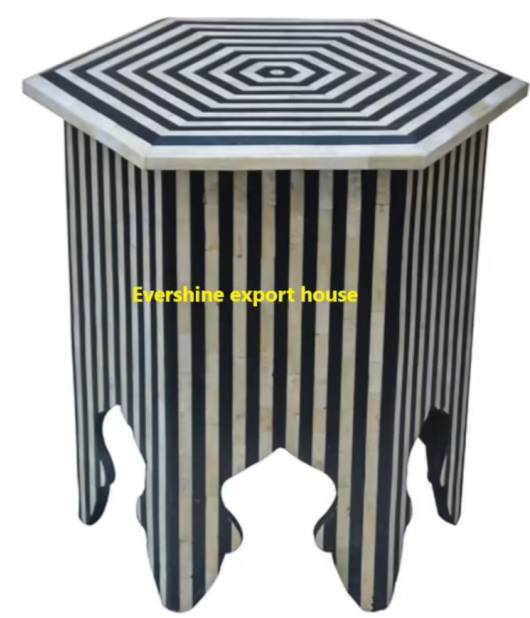 Handmade Bone Inlay Wooden Modern Stripe Pattern End table / Side table Furniture