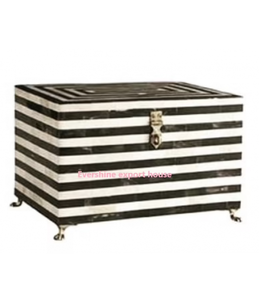 Bone Inlay Huge Wooden Black & White Striped Storage Box