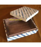 Bone Inlay Wooden Box - White & Blue Striped