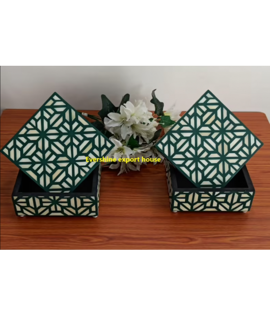  Bone Inlay Wooden Box - Emerald Green Colour 