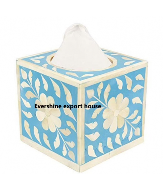 Bone Inlay Tissue Box with Floral Pattern 