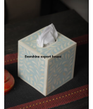 Bone Inlay Tissue Box with Floral Pattern 