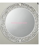 Handmade Grey Bone Inlay Circle Mirror Frame, Wooden Mirror Frame, Wall Décor, Wall Hanging, Antique Handmade Mirror Frame