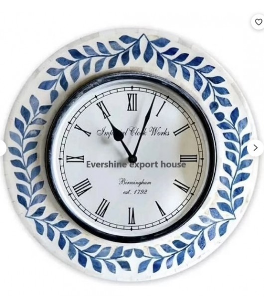 Handmade Bone Inlay Wall Clock Leaves Pattern Wall Décor Wall Hanging 18" Clock Antique Clock Bone Inlay Clock