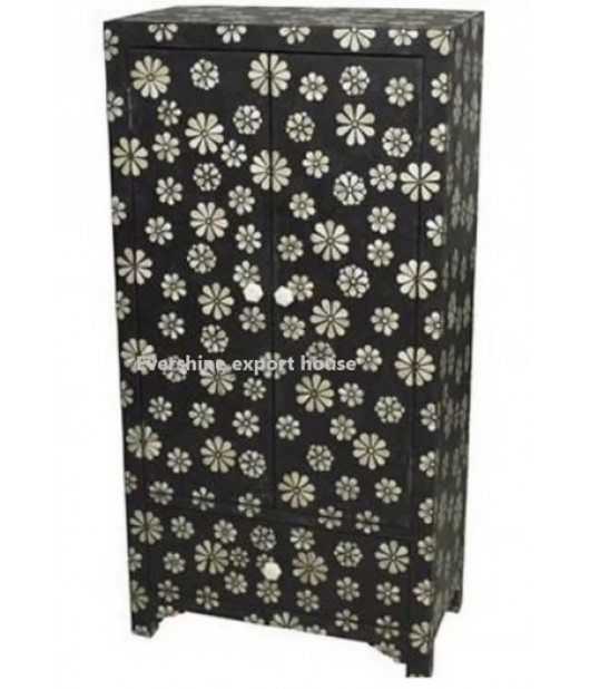 Indian Hand Made Bone inlay Black floral Design Wardrobe/ cupboard/ almirah / cabinet, Bone inlay furniture