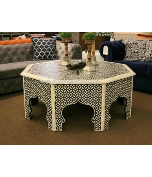Coffee Table , Center Table Bone Inlay Geometric Art