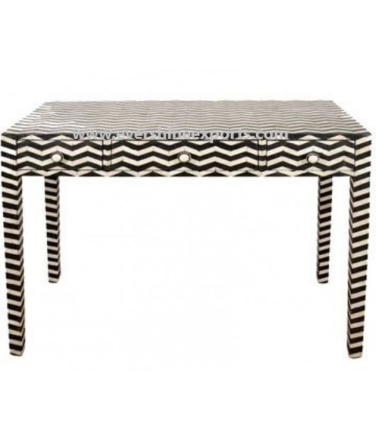 Handmade Bone Inlay Wooden Modern Zebra, Black n White stripe Pattern Console Table Furniture with 3 Drawer