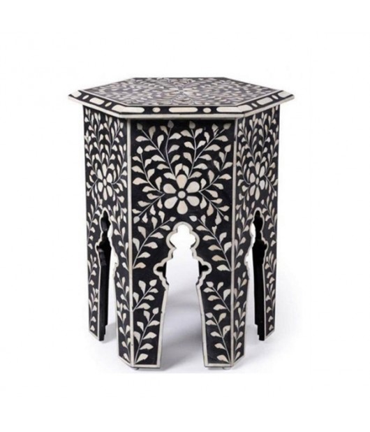 Handmade Bone Inlay Wooden Modern Floral Pattern End table / Side table Furniture