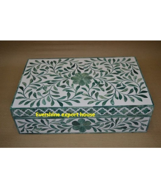 Bone Inlay Wooden floral Rectangle Jewellery Box