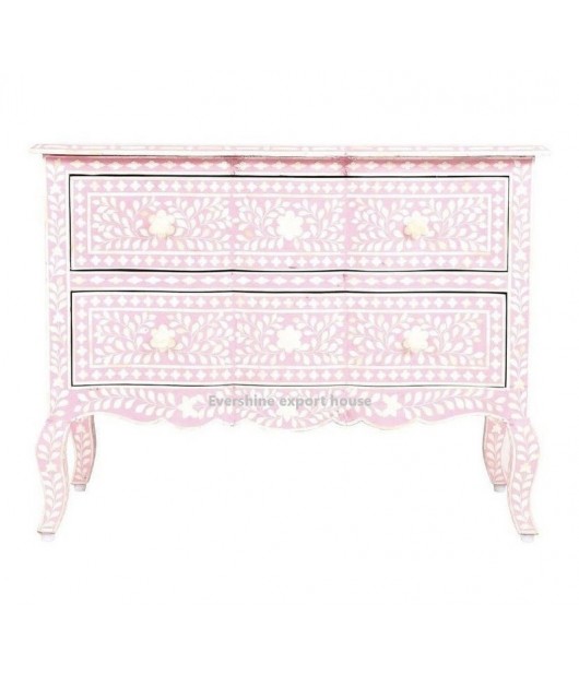 Pink Bone Inlay French Chest Of 2 Drawer, Bone Inlay Furniture by " Evershine Export House"
