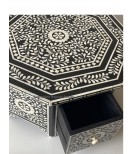Floral Black & white Bone Inlay coffee Table with 6 Drawers