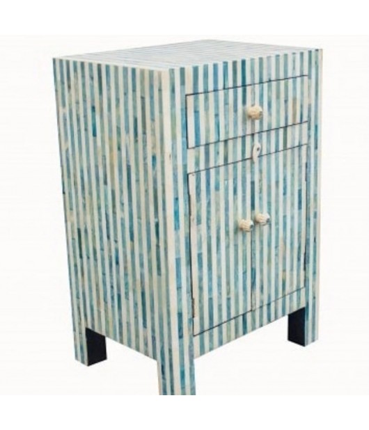  Indian Handmade Blue Striped Beautiful Bone Inlay Night Stand/ Inlay Vanity/ Bone Inlay Furniture