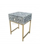 Navy Blue Color Unique Very beautiful Bone Inlay Floral Designed Bedside Table Nightstand Table