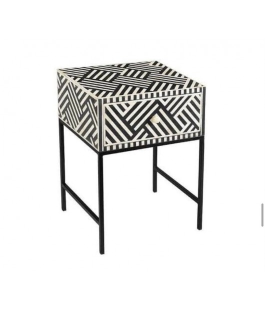Black Color Unique Very beautiful Bone Inlay Optical Designed Bedside Table Nightstand Table