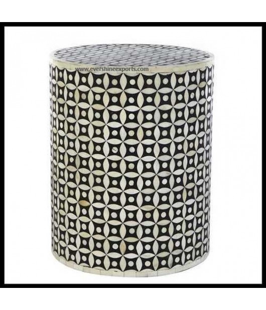 White bone inlay Geometric round central coffee table