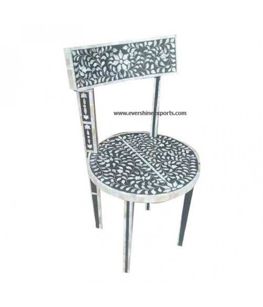 Handmade Bone Inlay Floral Black Dinning table Chair