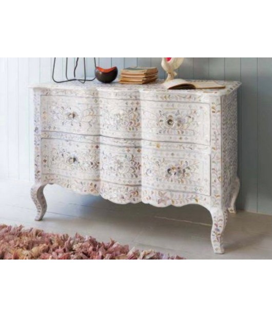 White Mother of Pearl Inlay French Chest Of 2 Drawer
