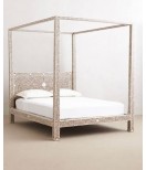 Floral pattern Brown Bed, Bedhead Beautiful Bedroom Furniture, Bone Inlay Bed for Home And Farm, Fourposter Bed King Size