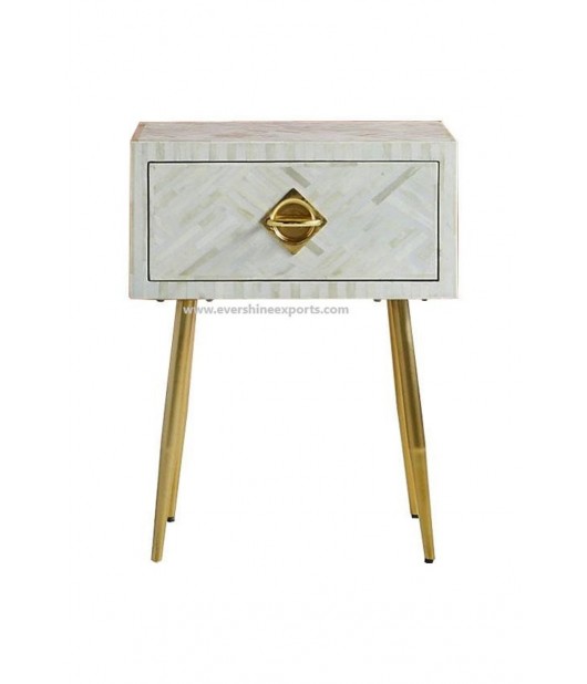 White Color Unique Very beautiful Bone Inlay Optical Designed Bedside Table Nightstand Table 